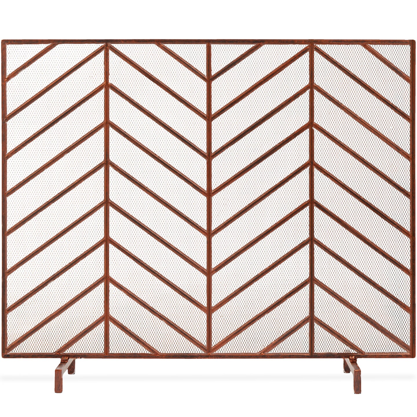 Best Choice Products 38x31in Single Panel Handcrafted Iron Chevron Fireplace Screen w/ Distressed Finish