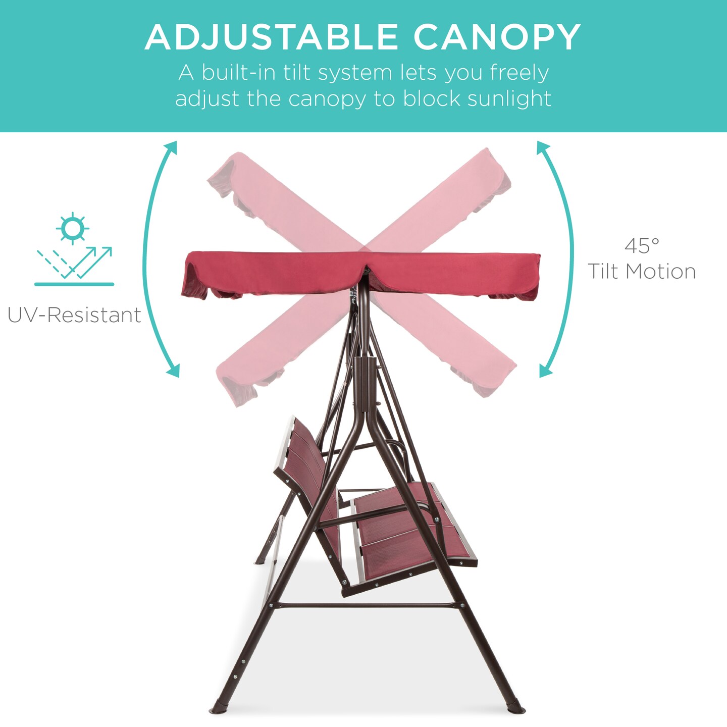 Best Choice Products 2-Seater Outdoor Adjustable Canopy Swing Glider Patio Bench w/ Textilene, Steel Frame