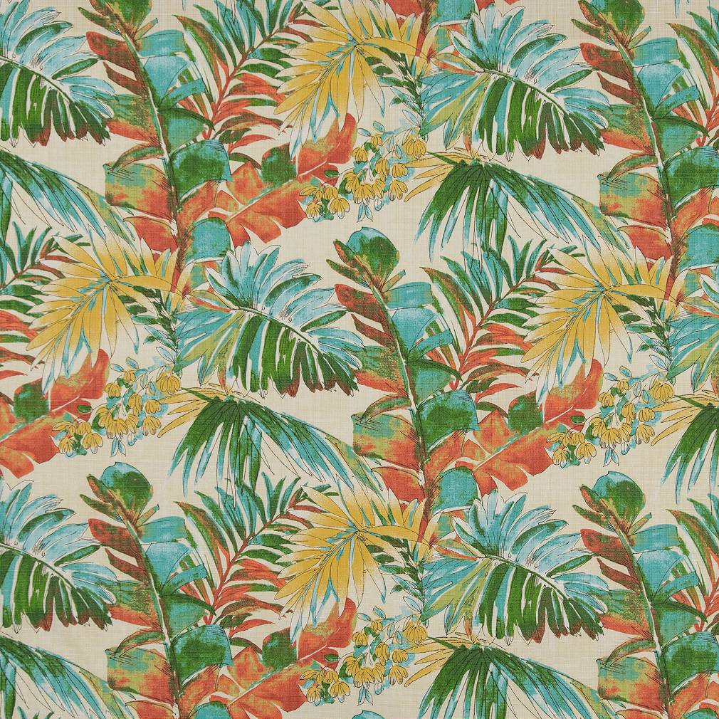 Aruba - Aqua & Teal,Red & Burgundy Leaves,Tropical & Botanical Upholstery Fabric 54 Inches"