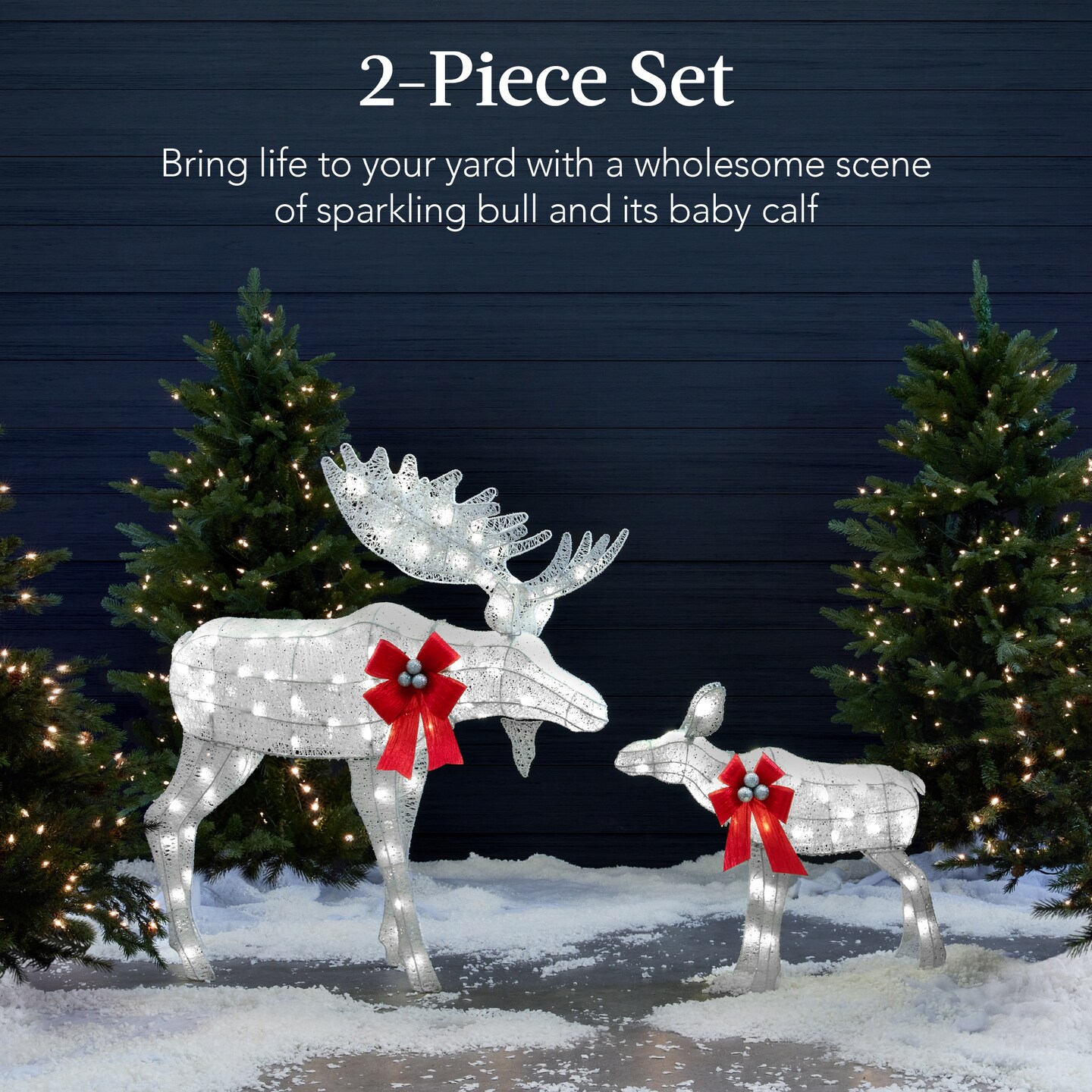 Best Choice Products 2-Piece Moose Family Lighted Christmas Yard D&#xE9;cor Set w/ 170 LED Lights, Stakes, Zip Ties