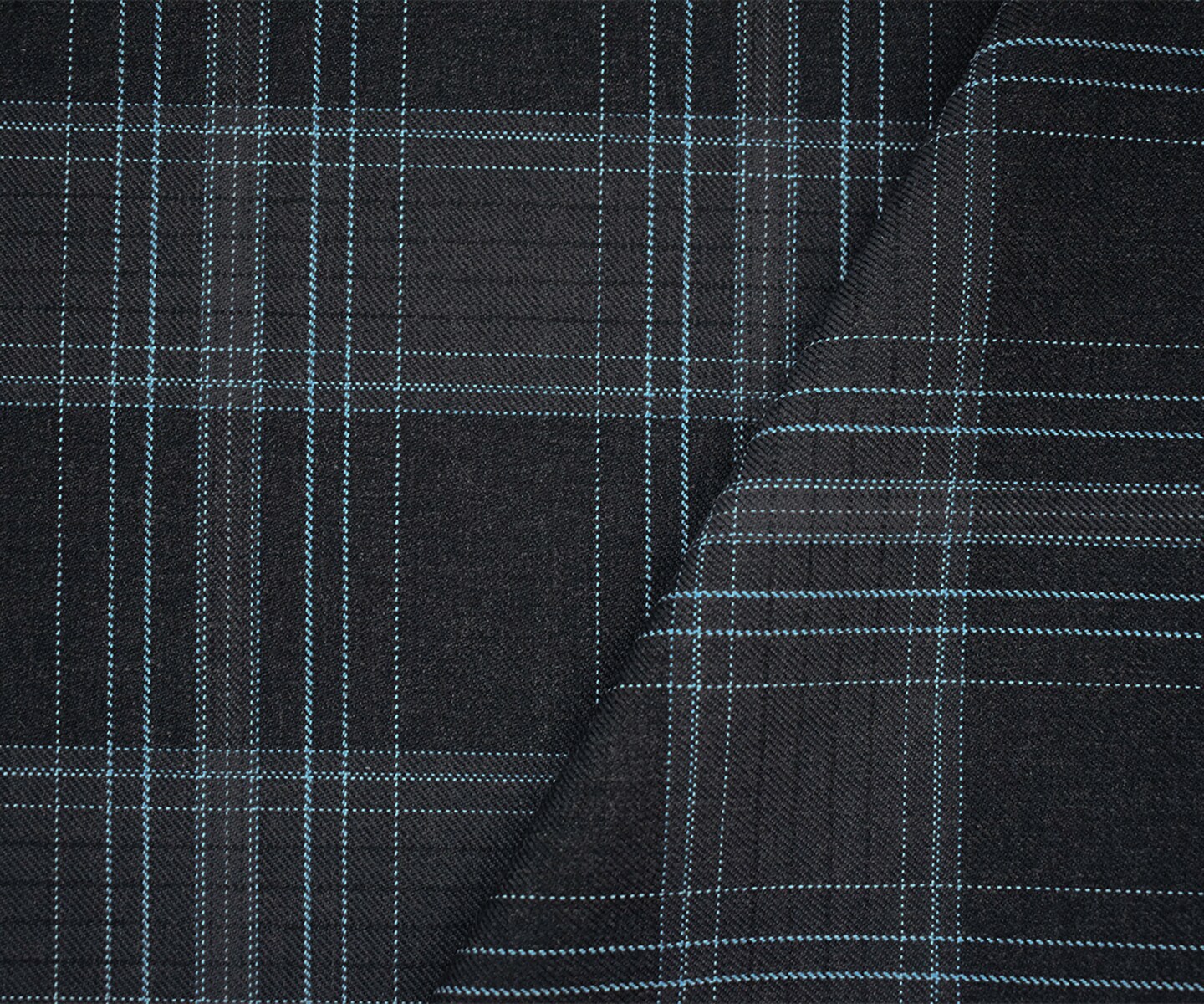 Deep Gray-Blue-White Poly Wool Plaid Woven Suiting Twill Fabric By the Yard