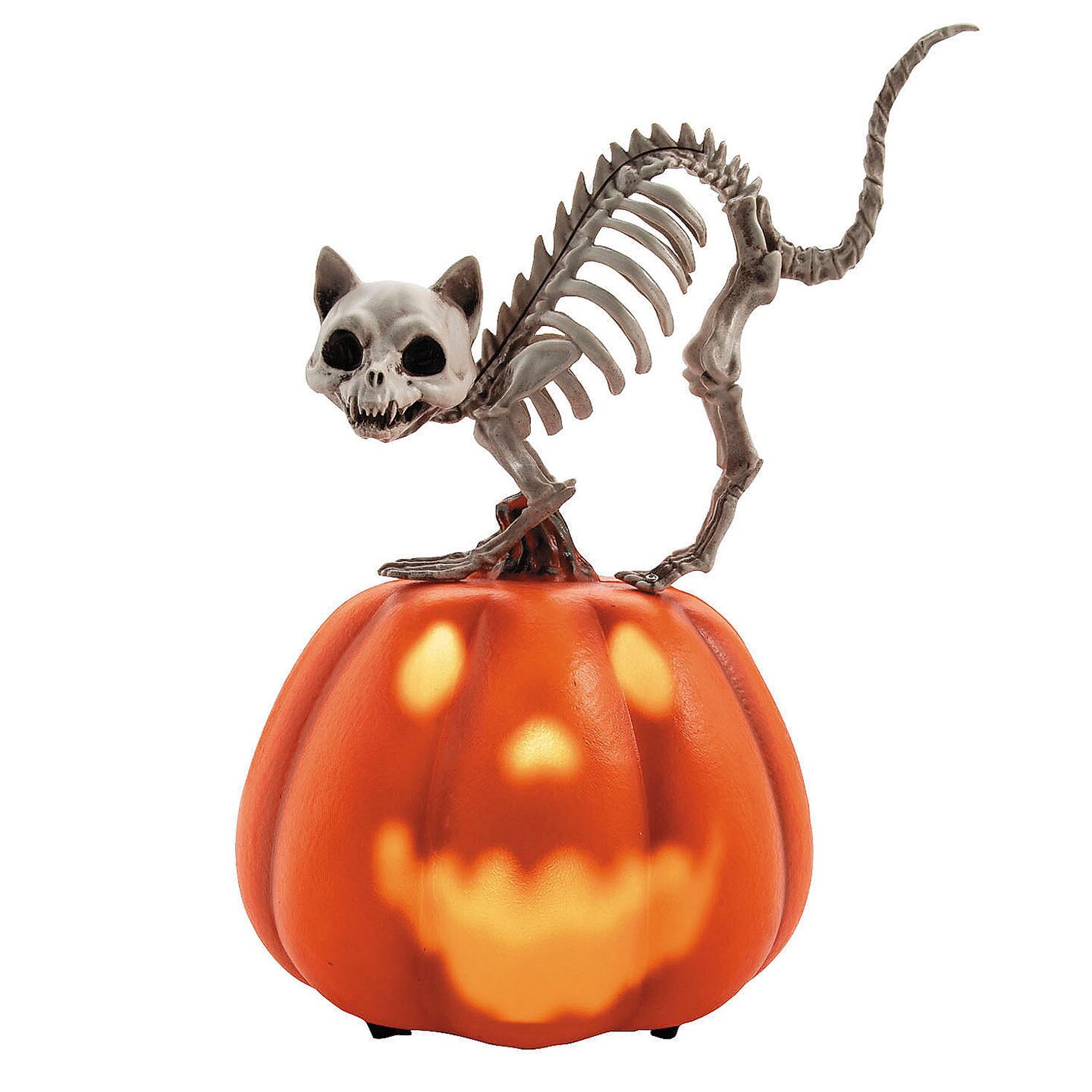11 1/2 Animated Pumpkin with Skeleton Cat Tabletop Halloween Decoration