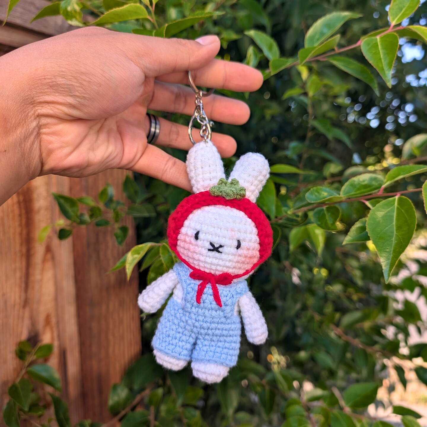 Bunny with Tomato Headband Crochet Keychain | Cute Handmade Rabbit