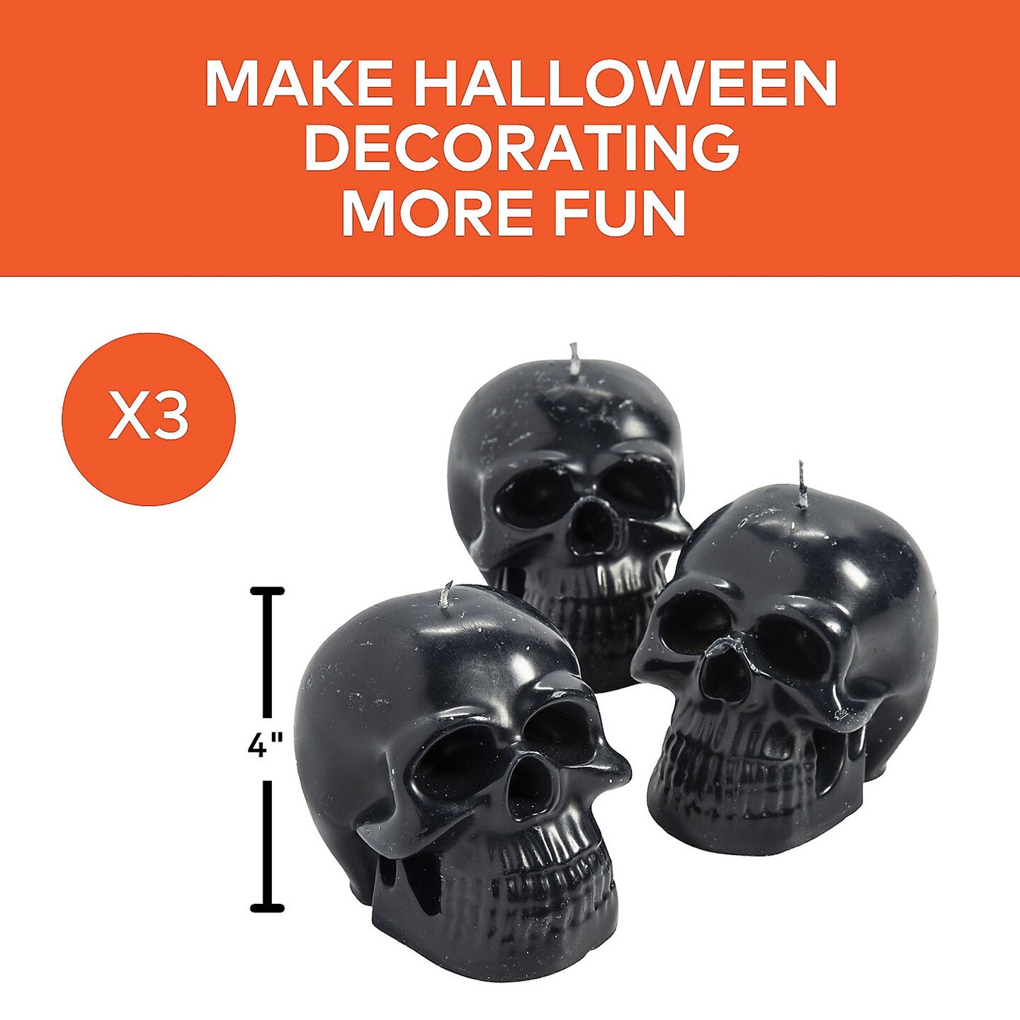 4&#x22; Black Skull-Shaped Wax Candles - 3 Pc