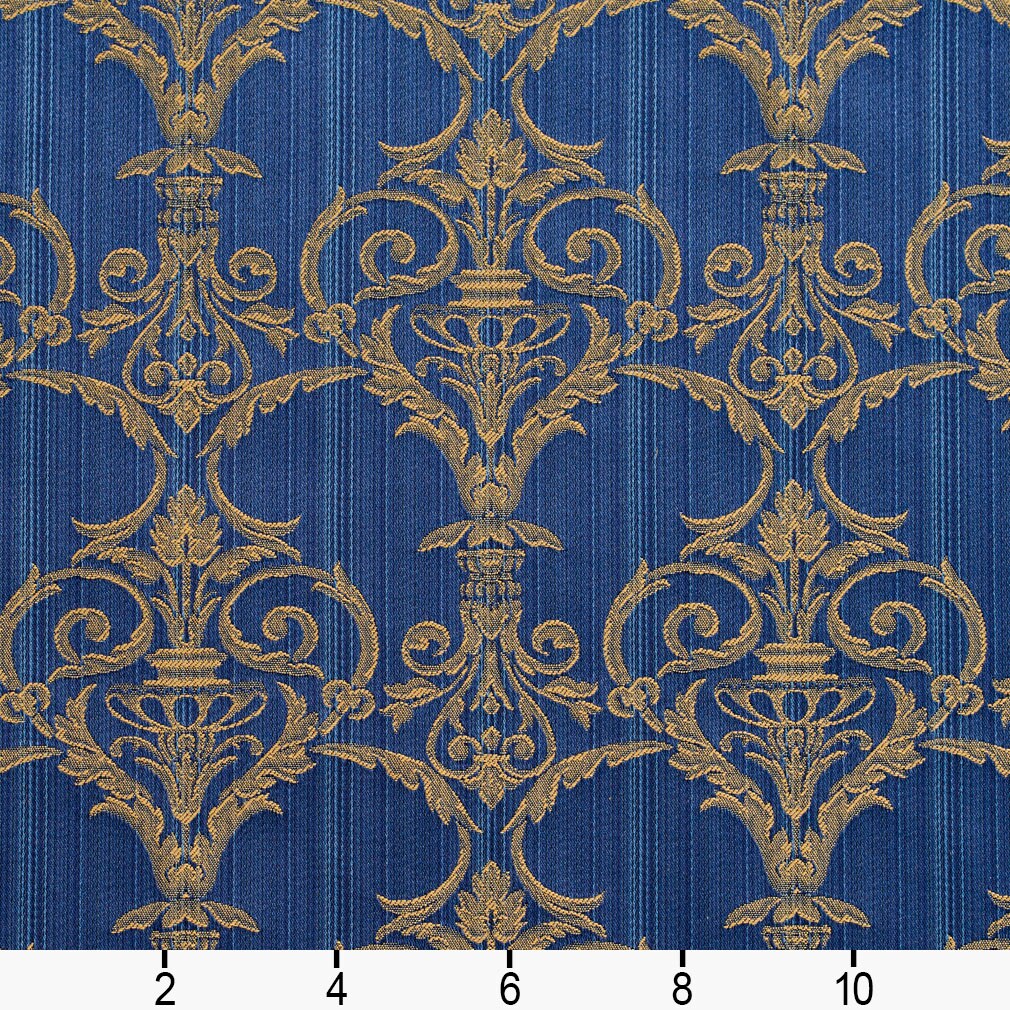Regal Victorian - Blue Damask Upholstery Fabric 54 Inches&#x22;