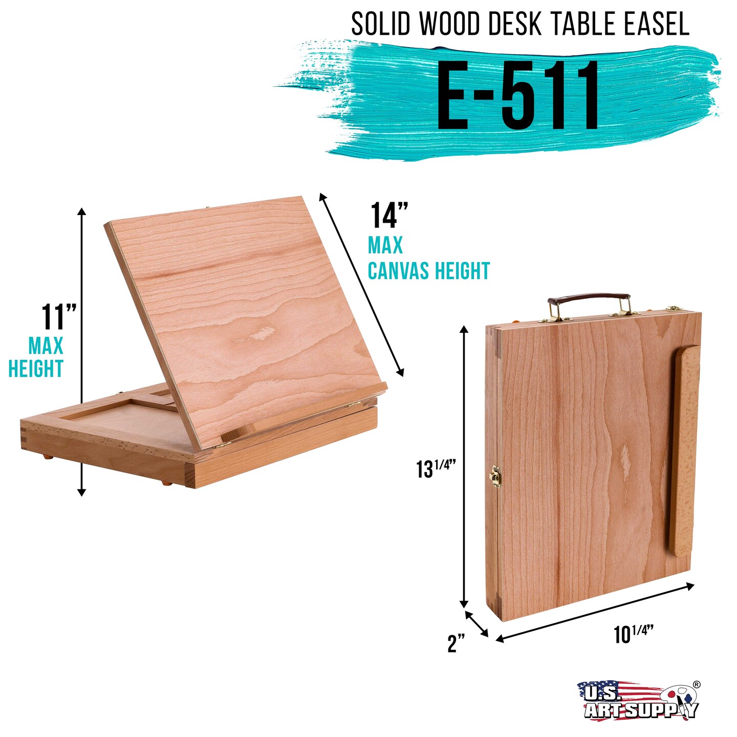 Solid Solana Adjustable Wood Art Easel: Portable Beechwood Tabletop Easel with Storage Drawer &#x26; Palette for Painting &#x26; Drawing, Artist Desktop