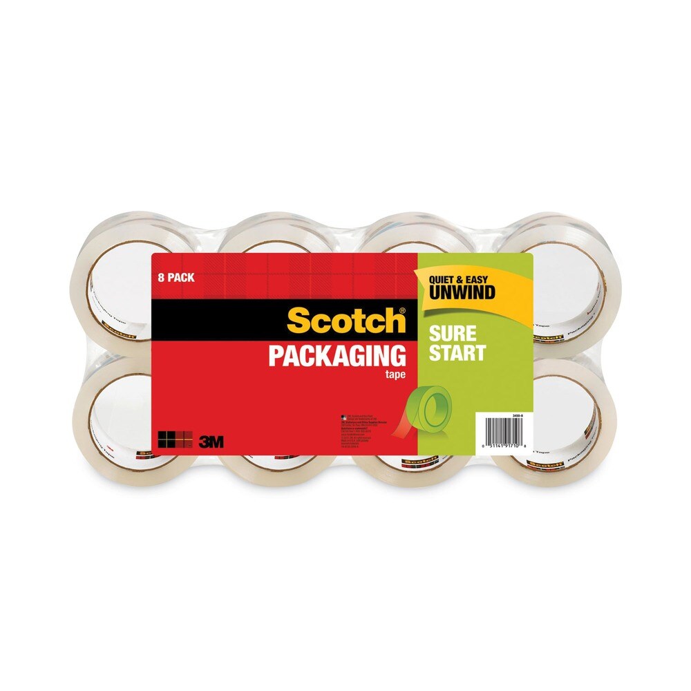 Scotch 1.88 in. x 54.6 Yards Sure Start 3 in. Core Packaging Tape - Clear (8/Pack)