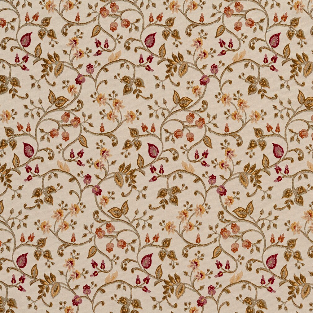 Blossom - Green,Red & Burgundy Floral Upholstery Fabric 54 Inches"