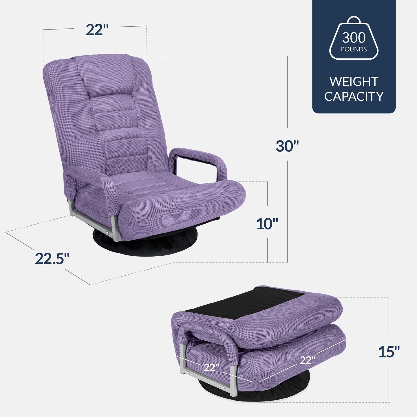 Best Choice Products 360-Degree Swivel Gaming Floor Chair w/ Armrest Handles, Foldable Adjustable Back