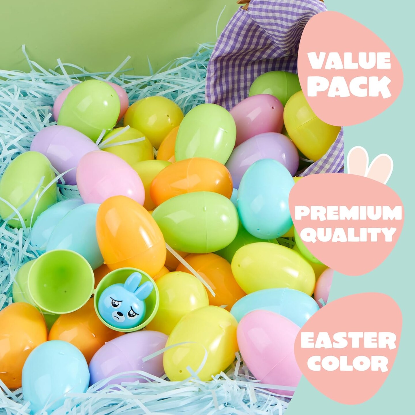 3.15" Pastel Easter Eggs, 200PCS Large Plastic Eggs, Empty Colorful Fillable Eggshells for Easter Hunt, Party Favor, Basket Stuffers Filler, Classroom Prize Supplies