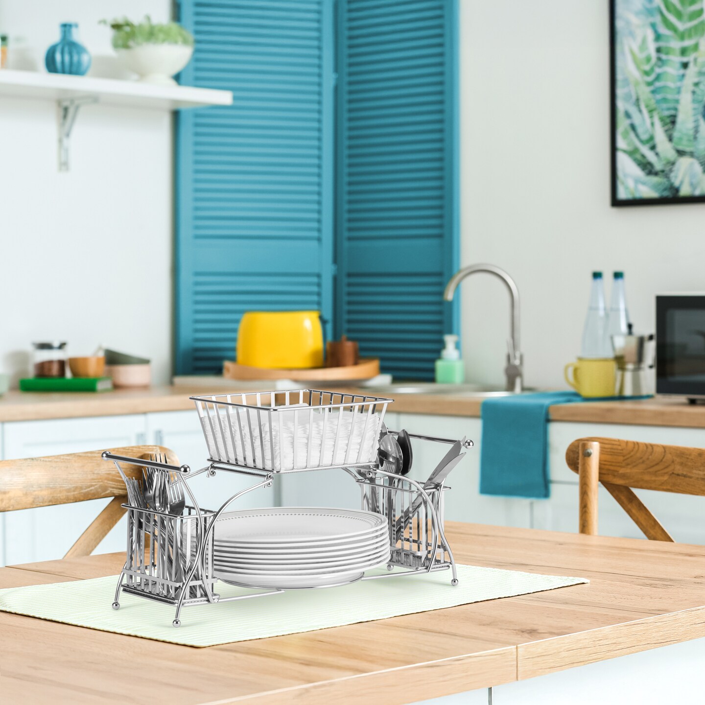 Sorbus Utensil Caddy — 4 Piece Stackable Set with Napkin, Cutlery, Plate Holder — Flatware Caddy and Tabletop Organizer