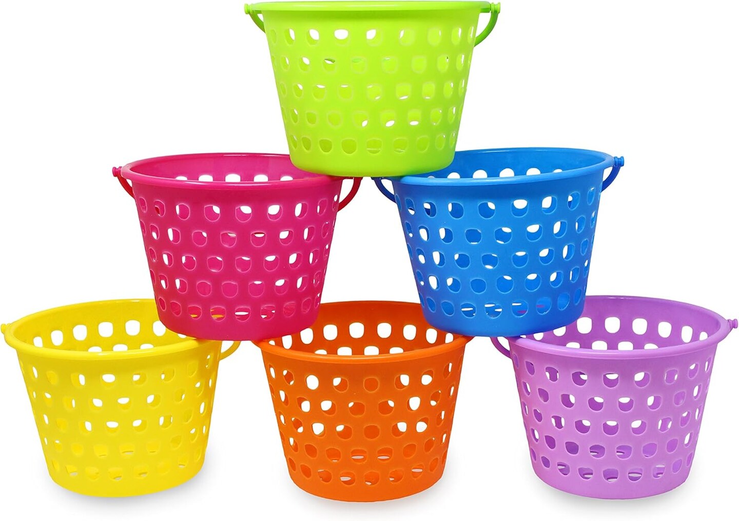 6 Pieces 8" Easter Egg Baskets with Handle and 55 g Tricolors Grass for Garden Party Favors, Easter Eggs Hunt, Goodies Goody, Basket Fillers Stuffers Toy