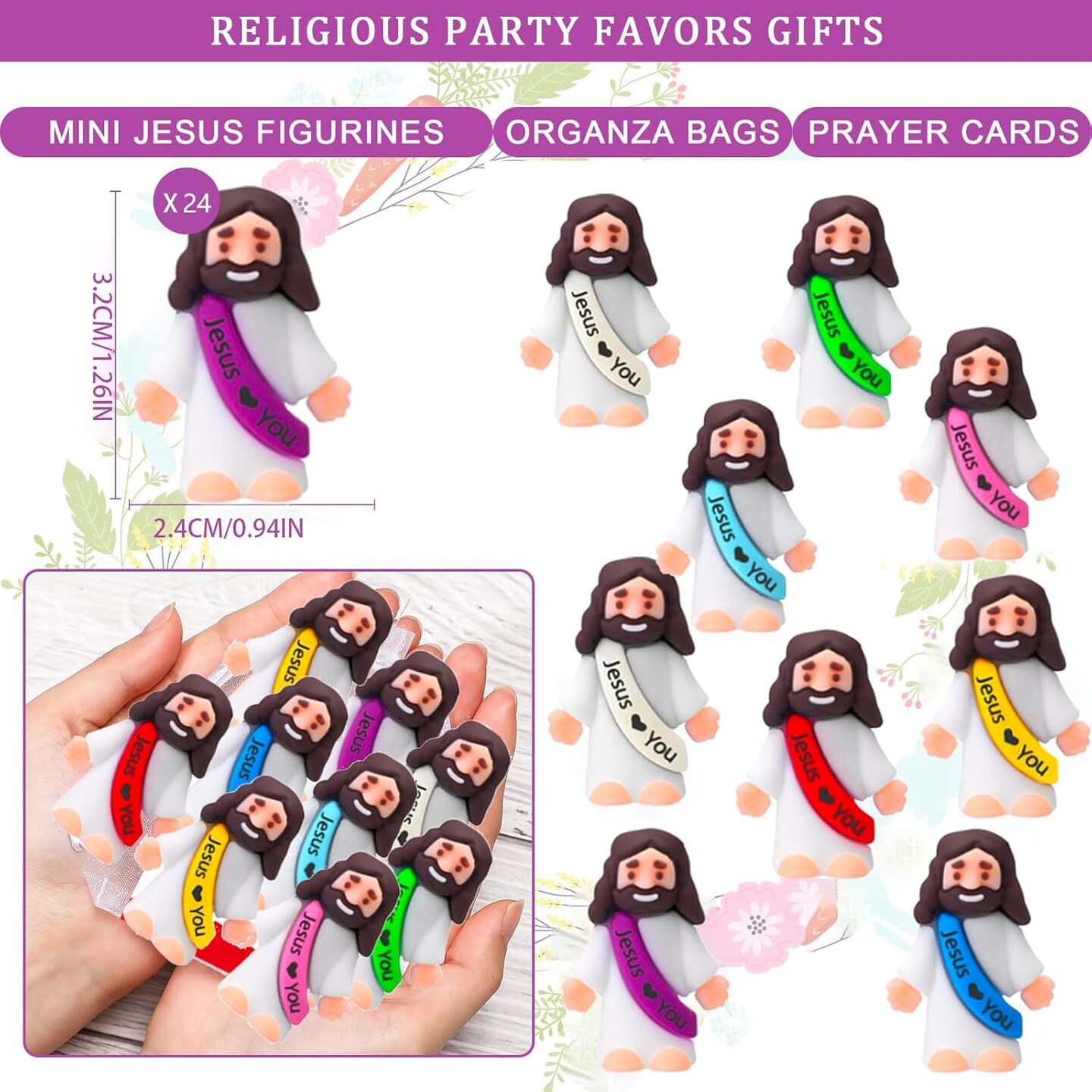24 Pcs Prefilled Easter Eggs with Mini Jesus Figurines Resin Toys Inside Great
