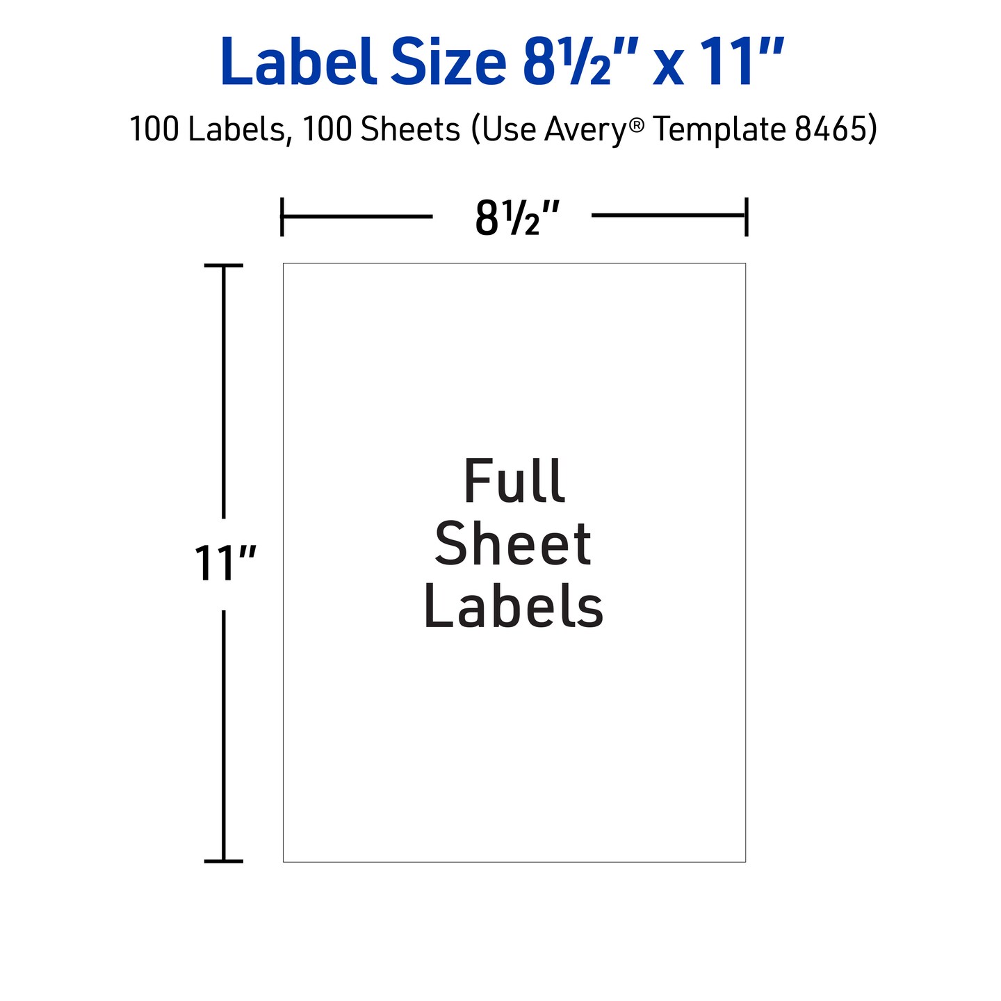 Avery Full-Sheet Printable Shipping Labels, 8.5" x 11" Customizable Stickers, White, 100 Blank Mailing Labels, Great for Mailing, Shipping, Organizing, and More (8465)