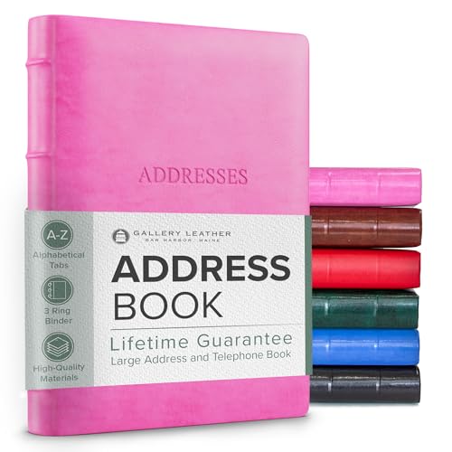 Gallery Leather Large Address Book with Alphabetical Tabs up to 480 records, Leather Notebook Hardcover, Telephone and Address Books - 9x7,