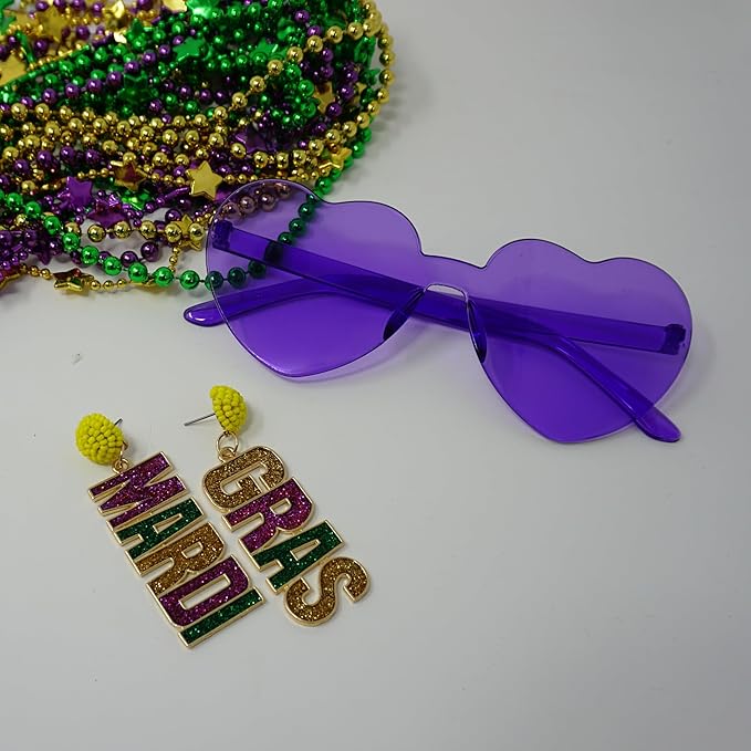 4E's Novelty 2 Pack Heart Shaped Sunglasses for Women - Cute Green & Purple Heart Sunglasses for Parties, Festival & Valentines