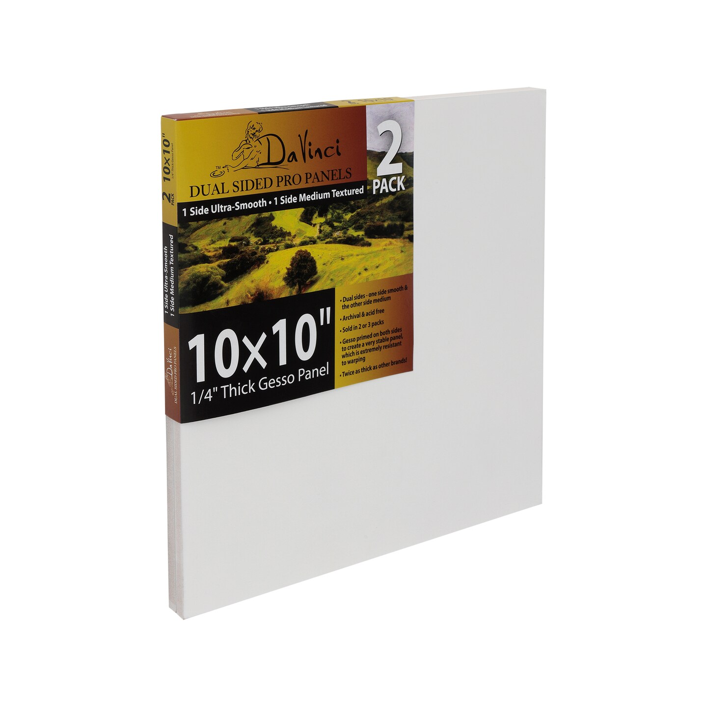 Jerry's Artarama Da Vinci Dual Sided Pro Panel Board - 2-Pack, 10x10" 6mm Deep Panels for Painting - Archival, Acid-Free Art Supplies - Ultra-Smooth & Medium Textured Paint Surfaces