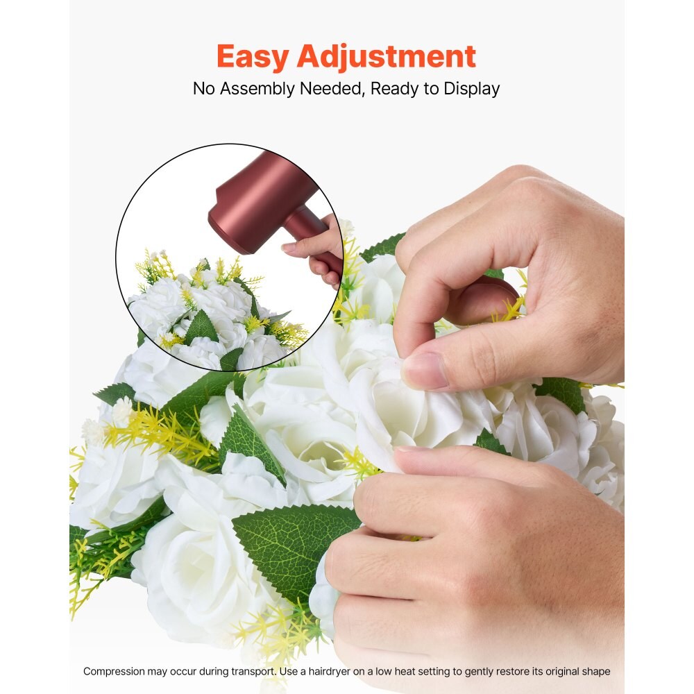 White Silk Rose Flower Balls Set of 10 with Base for Wedding Centerpieces