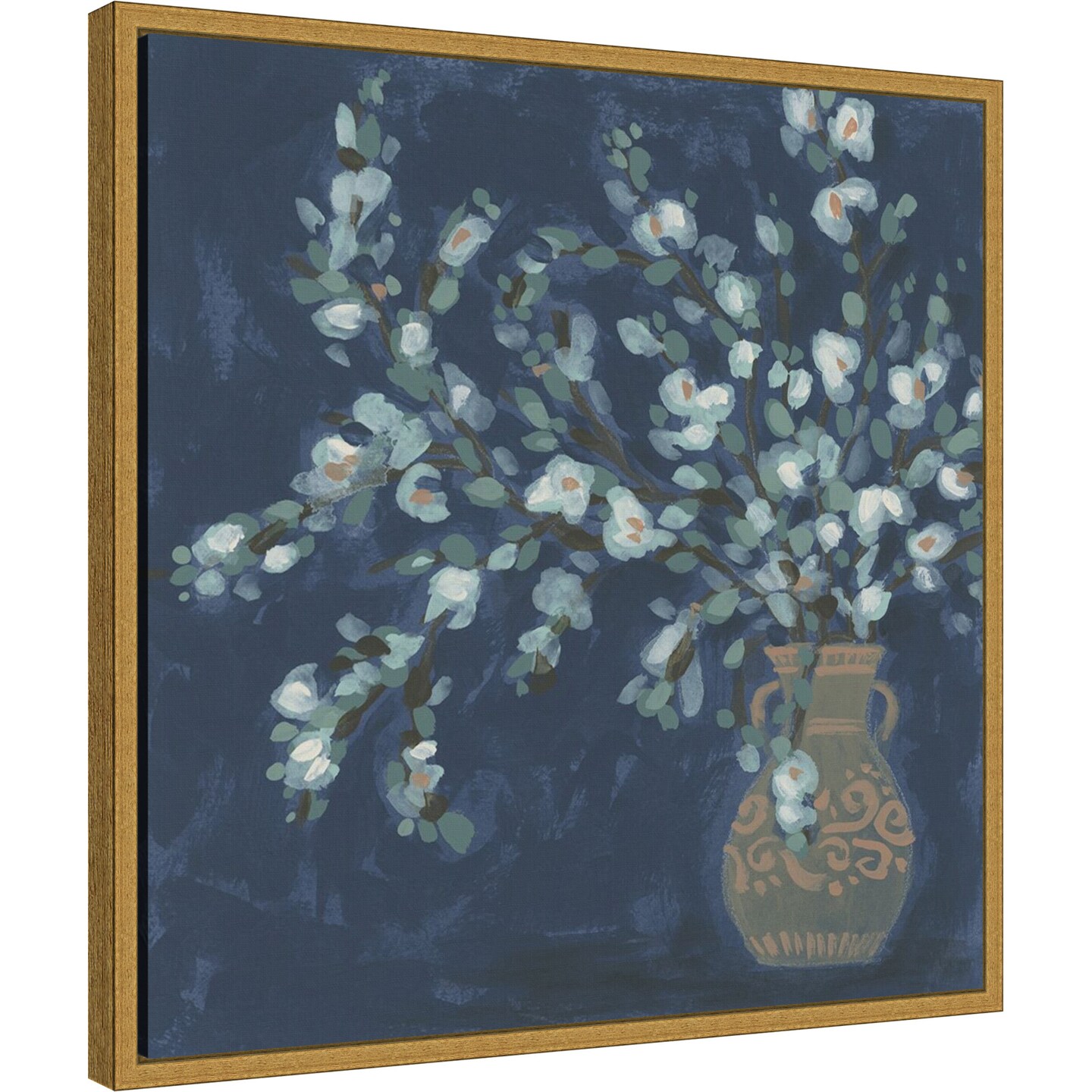 Midnight Indigo Blooms I by June Erica Vess Framed Canvas Wall Art