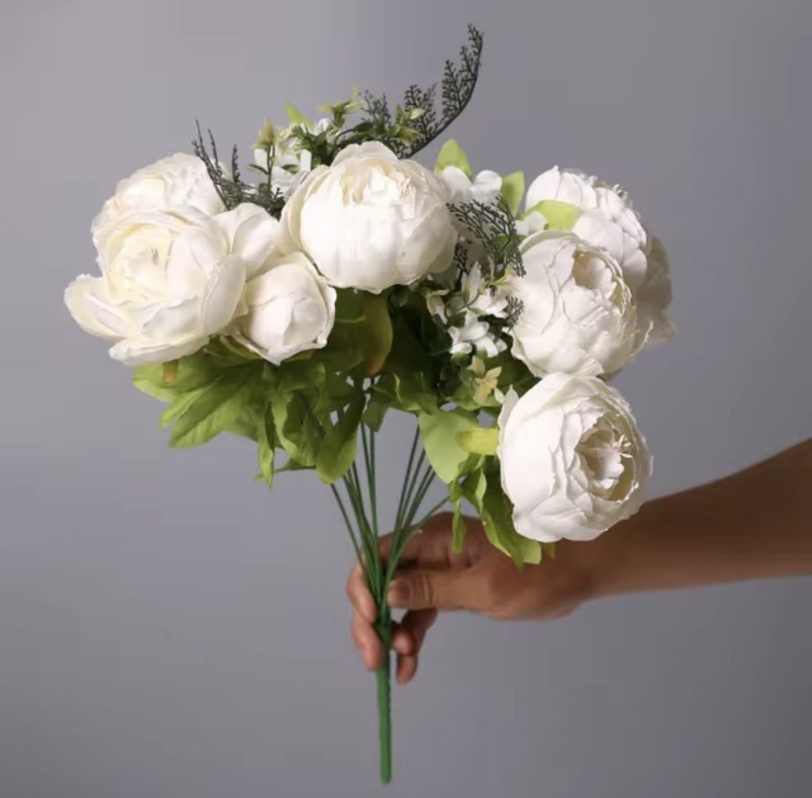 Silk Peony Bouquet White Artificial Peonies Fake Peony Flowers Wedding Table Centerpieces Home Office Decoration Floral Arrangements