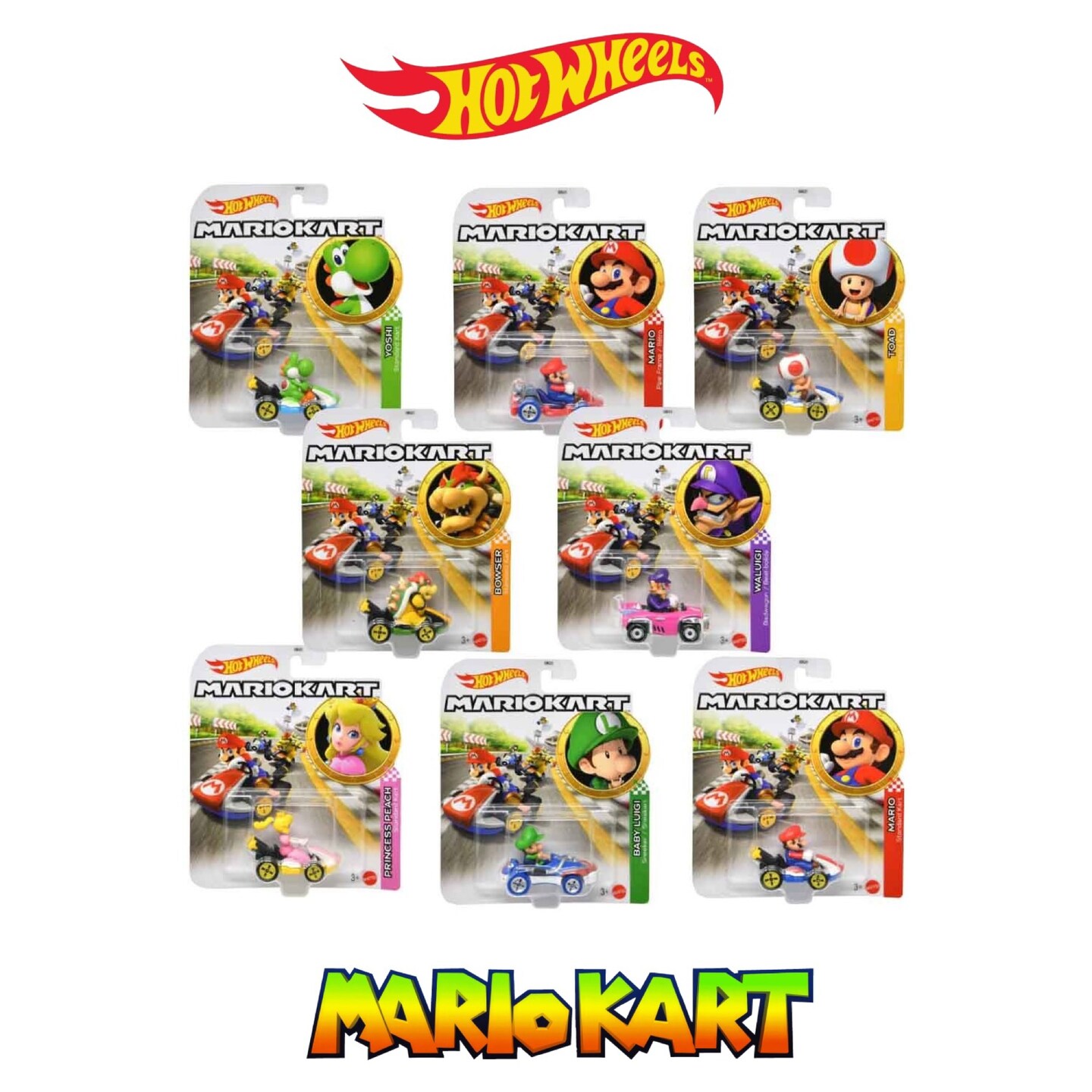Set of 8 Hot Wheels Mario Kart 1:64 Scale Mystery Random Assortment