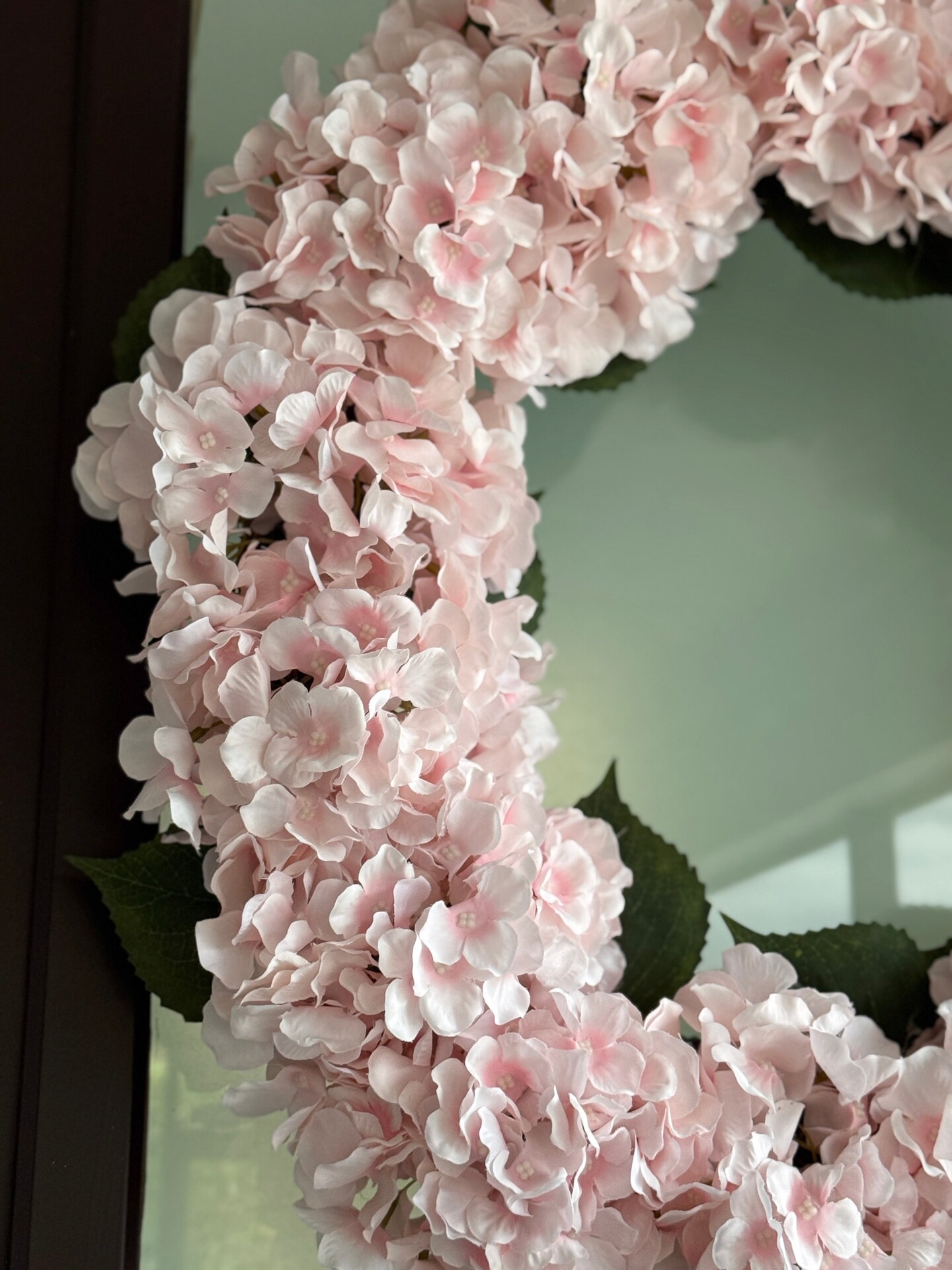 Capri Pink Artificial Hydrangea Wreath, 22 in UV Resistant Indoor Outdoor 16 Flower Heads