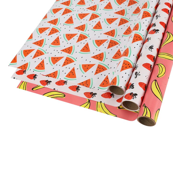LaRibbons 30" x 10' Wrapping Paper Bundle (3-pack) Strawberry/Watermelon/Banana