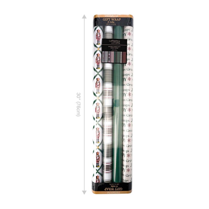 LaRibbons 30" x 10' Wrapping Paper Bundle (4-pack) | Northfolk Pine Nutcracker