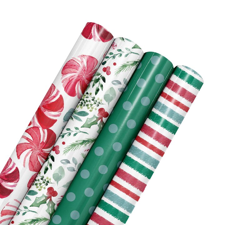 LaRibbons 30&#x22; x 10&#x27; Wrapping Paper Bundle (4-pack) | Watercolor Christmas