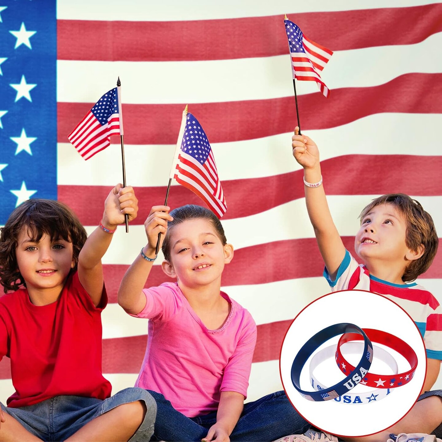 60 Pcs 4th of July Patriotic Bracelets USA American Flag Red White and Blue Star Silicone Bracelets Memorial Day Rubber Wristband for 250th Anniversary Independence Day Party Favors