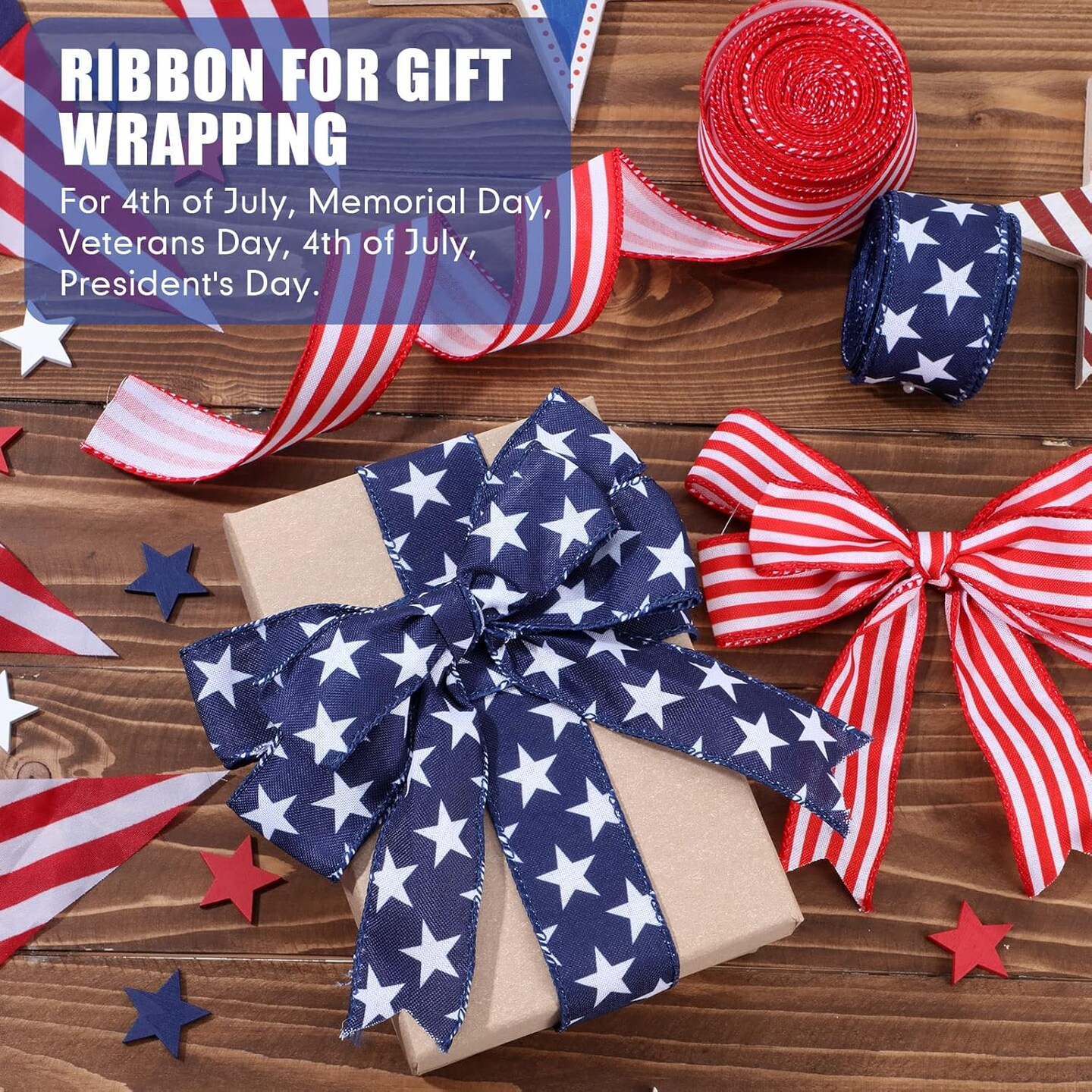 2 Rolls 20 Yard Red White and Blue Ribbon (1.5 Inch,Red