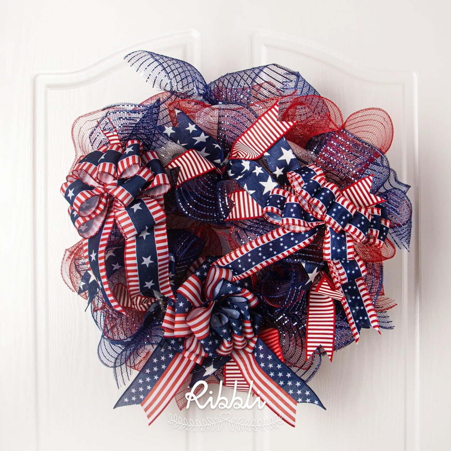 atriotic Ribbon Wired,2 Rolls Navy Star and Red Stripe Burlap Ribbon,2-1/2 Inch Total 60 Feets(20 Yards),Patriotic Ribbon for Crafts,Wreath