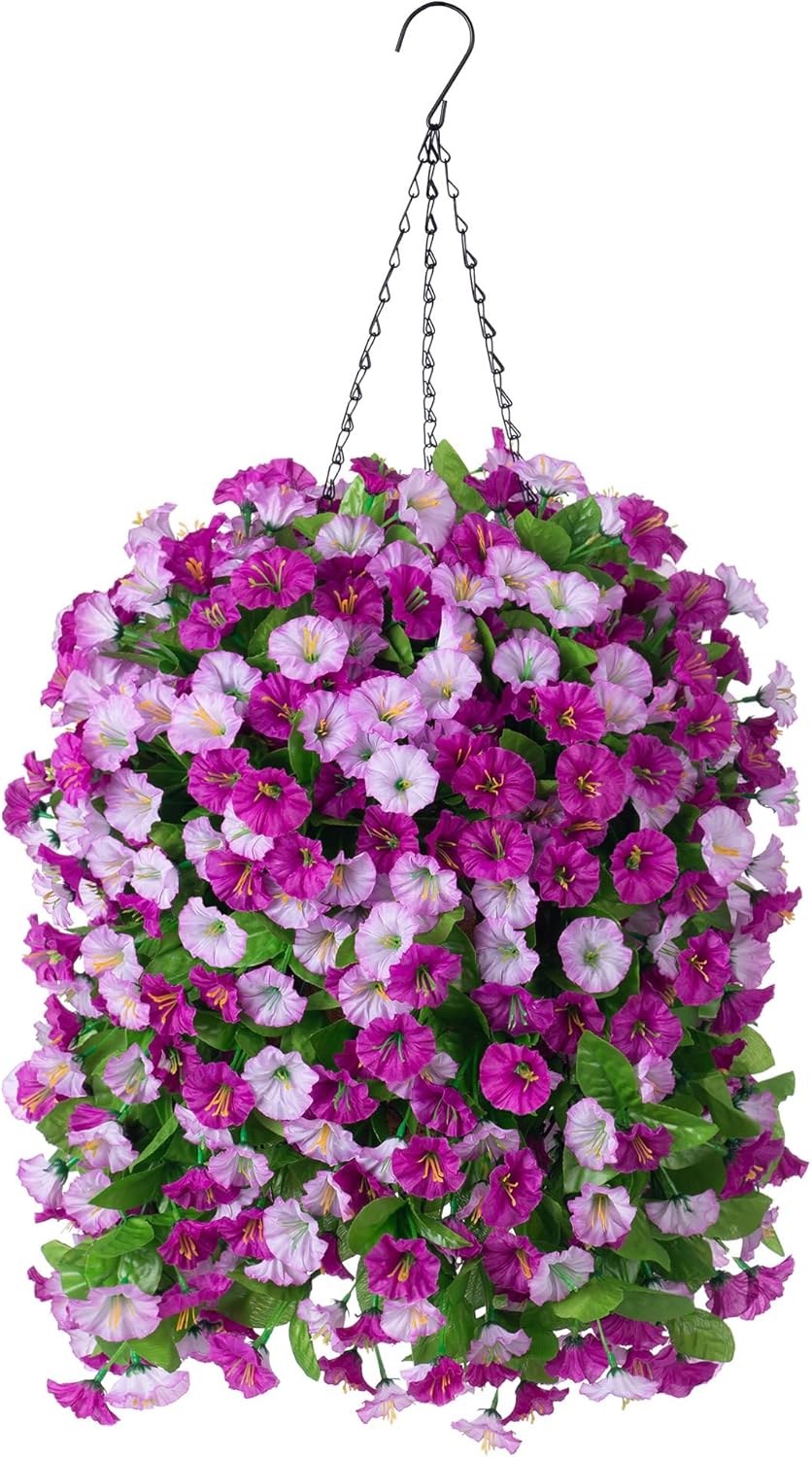 Hanging Baskets with Artificial Flowers for Plants Outdoor Indoor Spring Decor(Darkorchid)