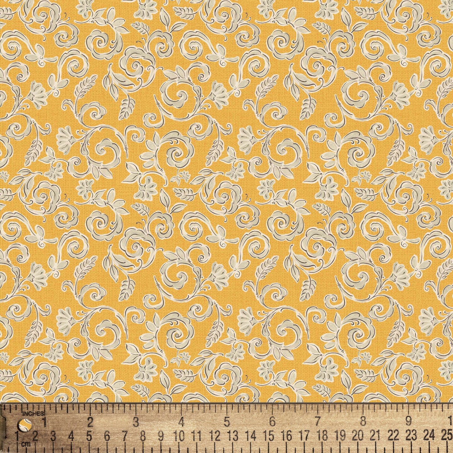 DAVID TEXTILES SWIRLY FLORAL GOLD COTTON 1 YD CUT