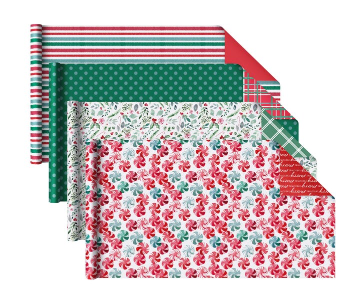 LaRibbons 30&#x22; x 10&#x27; Wrapping Paper Bundle (4-pack) | Watercolor Christmas