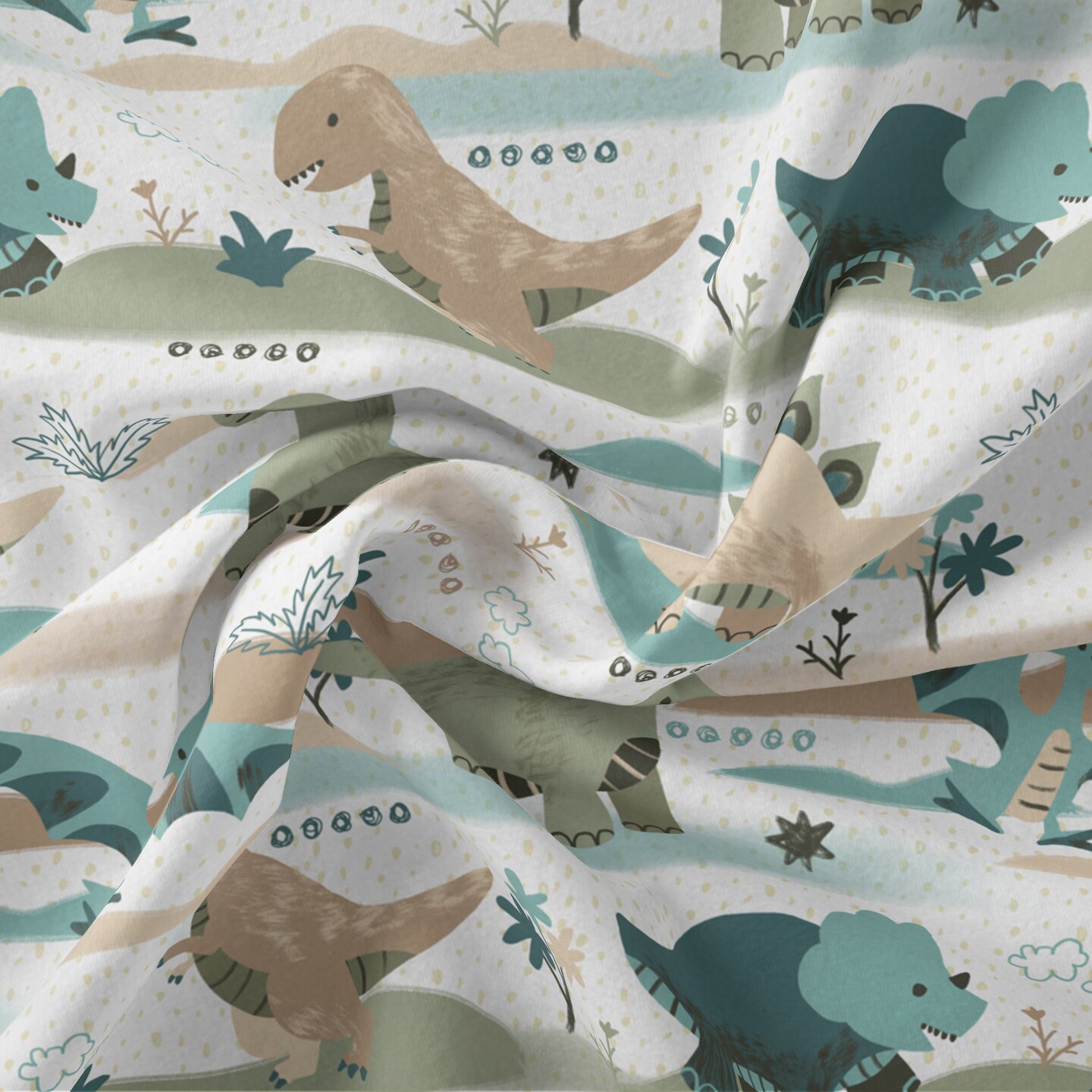 DAVID TEXTILES GOING DINO WHITE FLANNEL 6 YD BOLT
