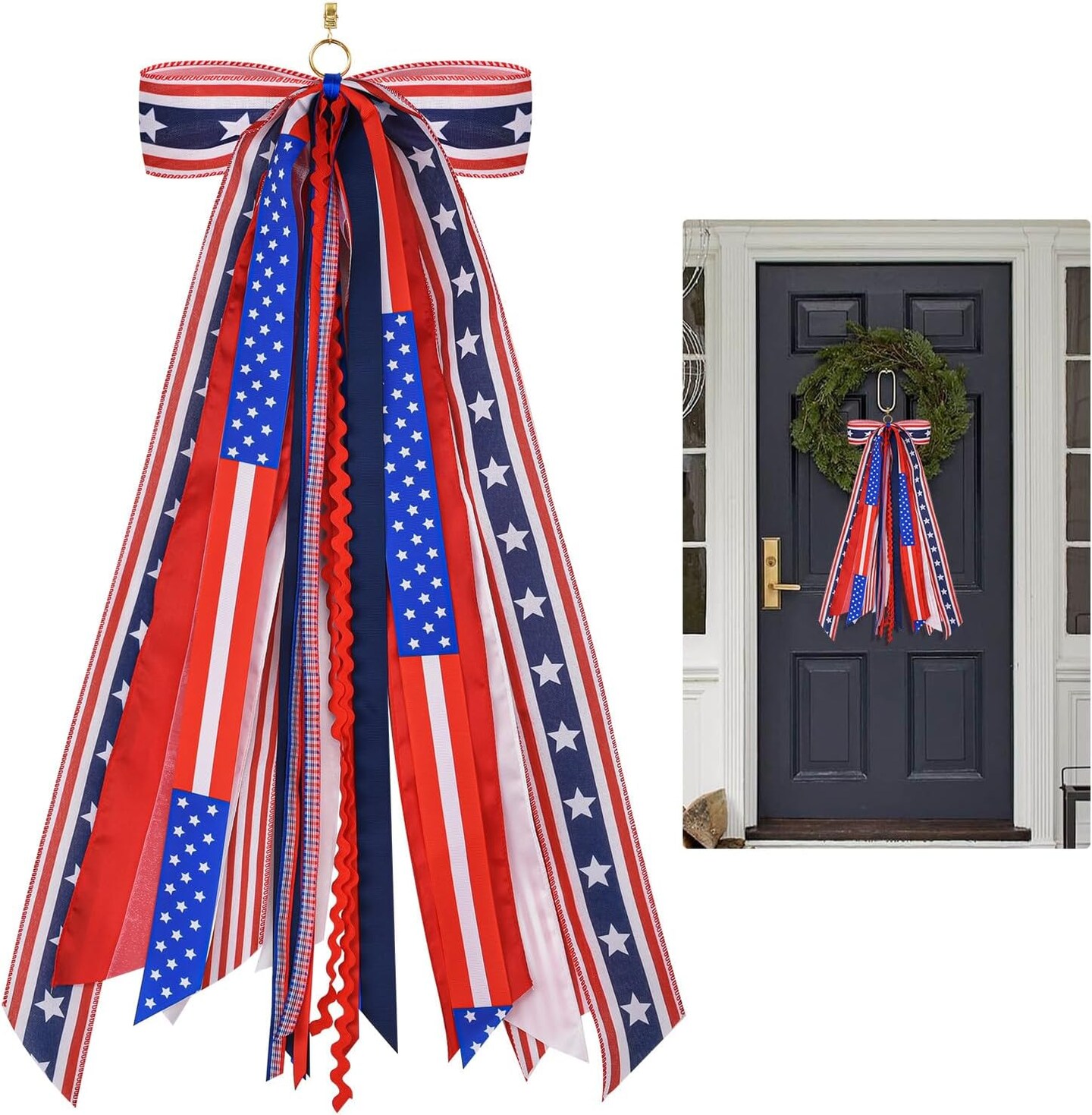 Patriotic Wreath Sash for Front Door Decorative Assorted Ribbons for Wreaths