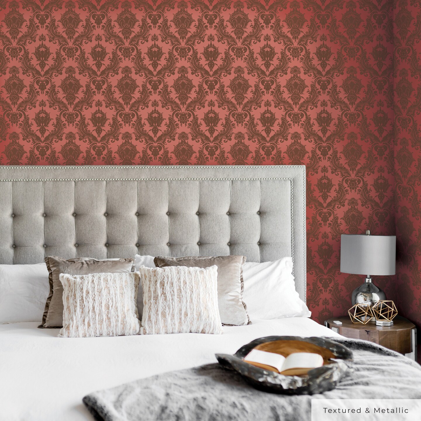 Tempaper Damsel Textured Peel and Stick Wallpaper Metallic Ruby