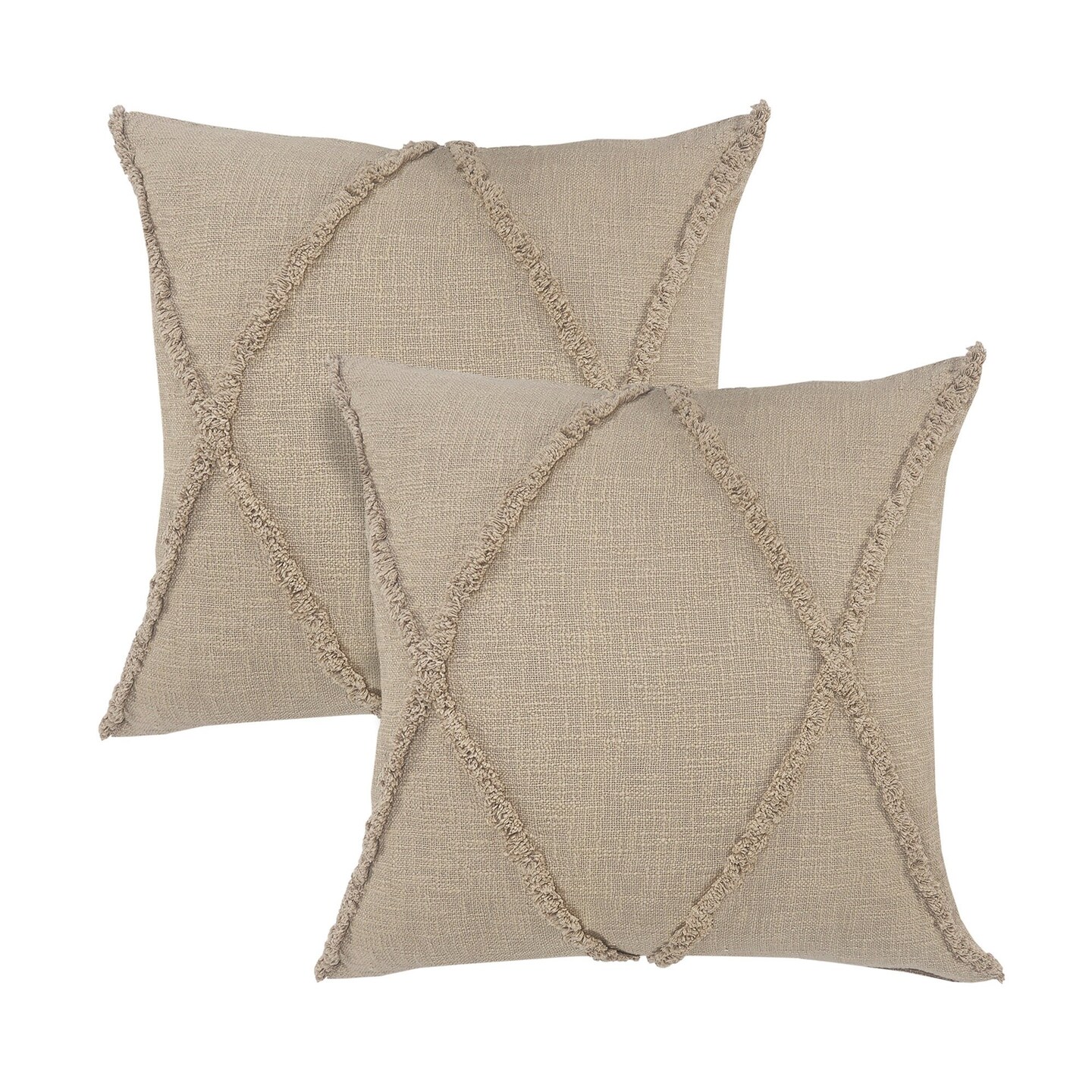 Edge Collections - 20-inch H x 20-inch W x 4-inch D - Brown - Geometric Throw Pillows with Fringes for Home Decor - 2 Pieces