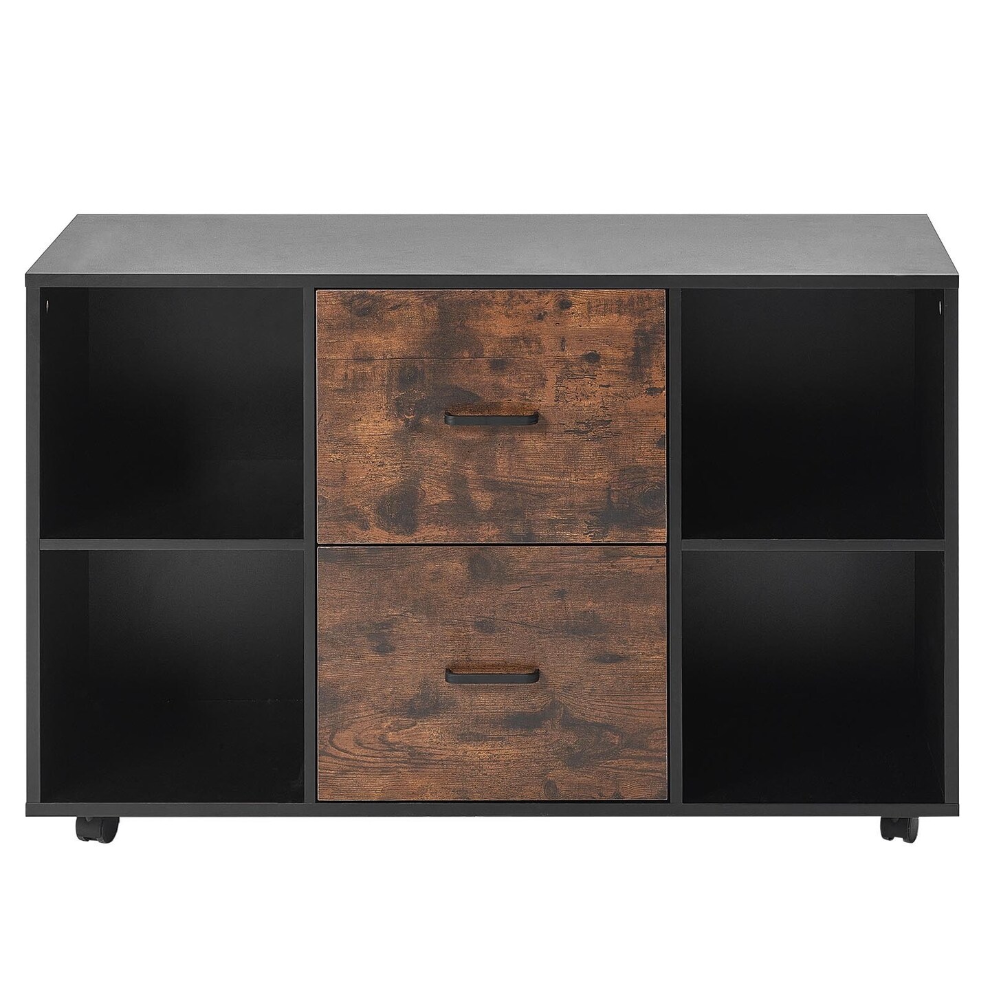 Large Black File Cabinet with 2 Drawers and 4 Compartments Rolling Office Storage Organizer