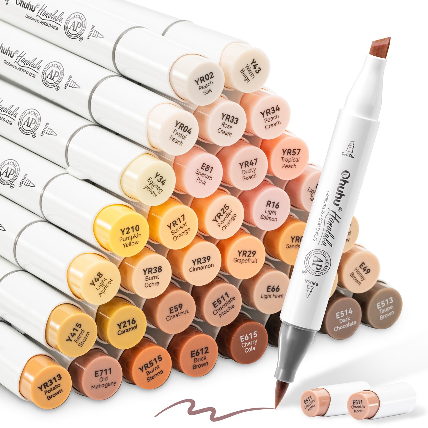 Ohuhu Alcohol Markers Skin Tone Brush Tip -Skin Color Art Marker Set for Artist Adults Coloring Illustration -36 Portrait Colors - Refillable Ink - Brush & Chisel/ Brush & Fine Dual Tips- Honolulu/ Honolulu B of Ohuhu Markers