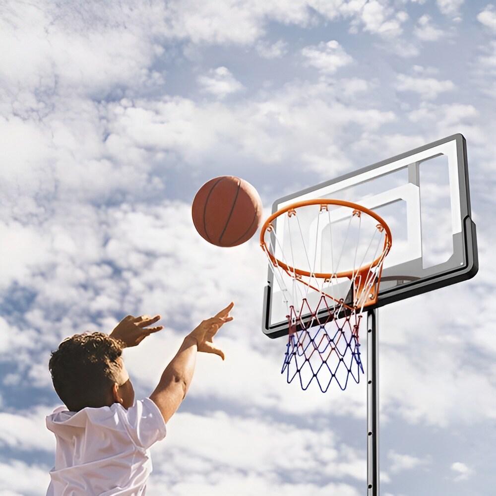 Portable 16-Inch Rim Adjustable Basketball Hoop for Kids and Adults Outdoor Goal with Wheels