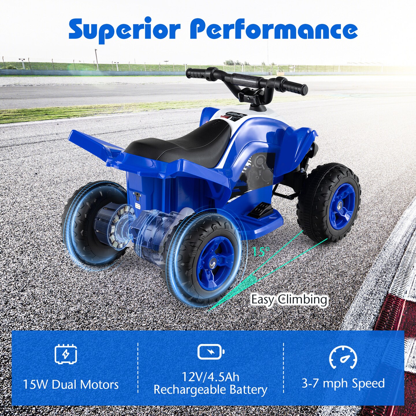 Kids 12V Ride-On ATV Quad 4-Wheeler with LED Lights, 7 mph Max Speed