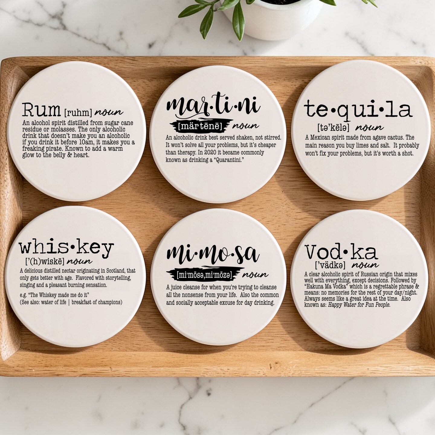 Funny Drink Definition Coaster Set | Bar Cart Ceramic Coasters