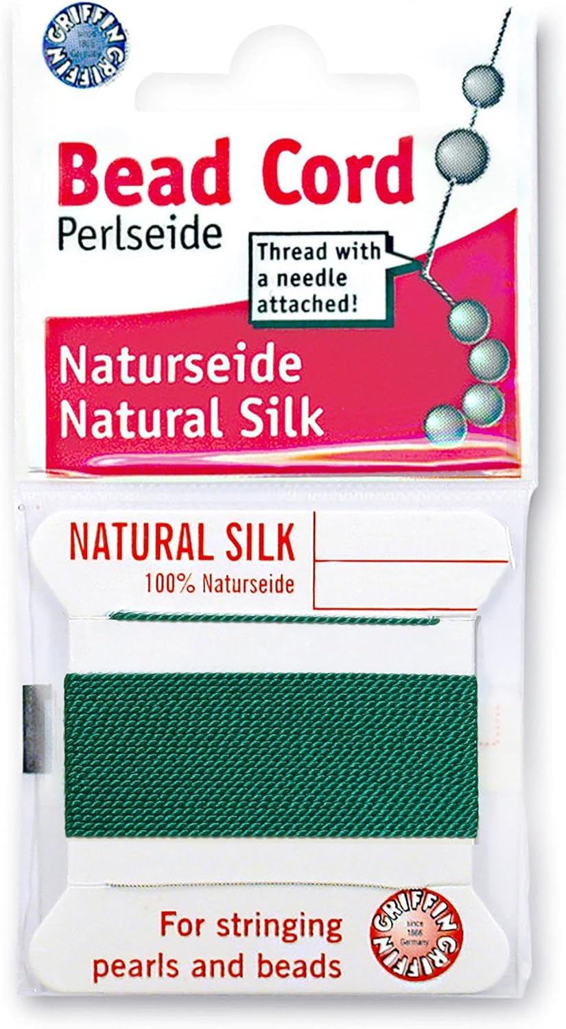 Griffin Silk Bead Cord Perlseide – Size Assortment 0-16 – 2 Meters per Card – Stainless Steel Needle Attached – for Knotting Pearls, Gemstones, Crystals and Beads