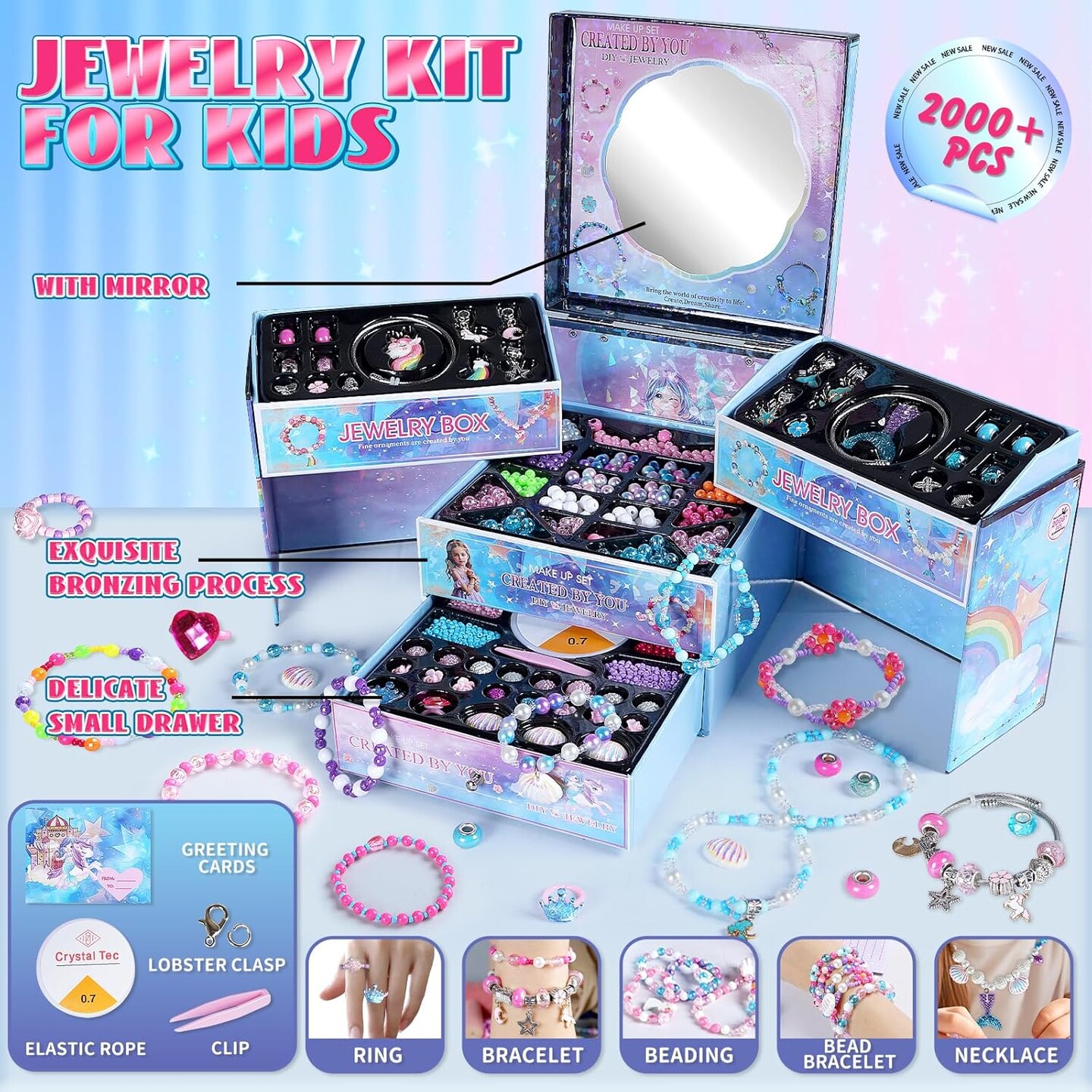 2000pcs Charm Beads Bracelet Making Kit for Girls – DIY Jewelry Set with Beads, Charms & Storage Box | Arts & Crafts Gift for Girls Ages 4–12, Valentine’s Day & Birthday