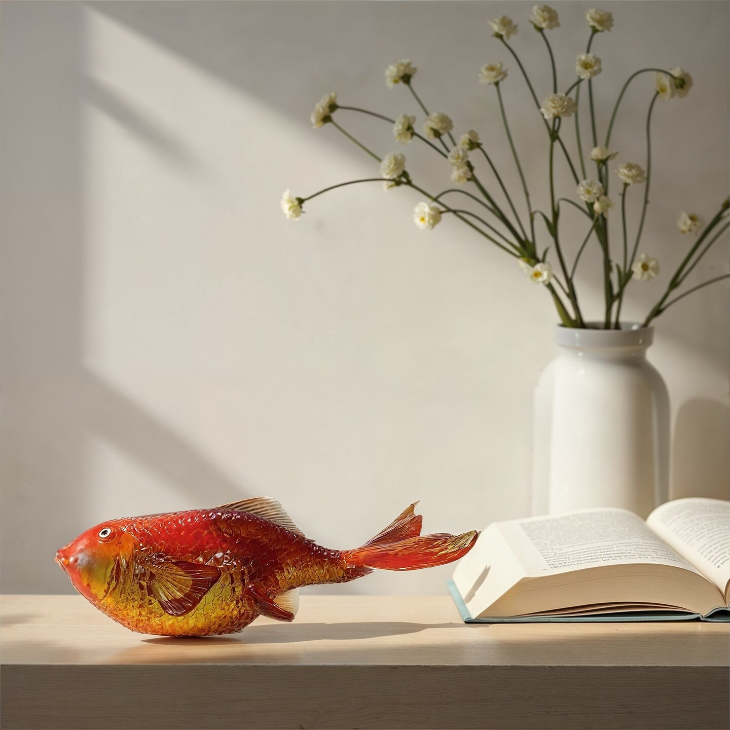 Hello Honey Transparent Resin Goldfish Figurine, Orange Color