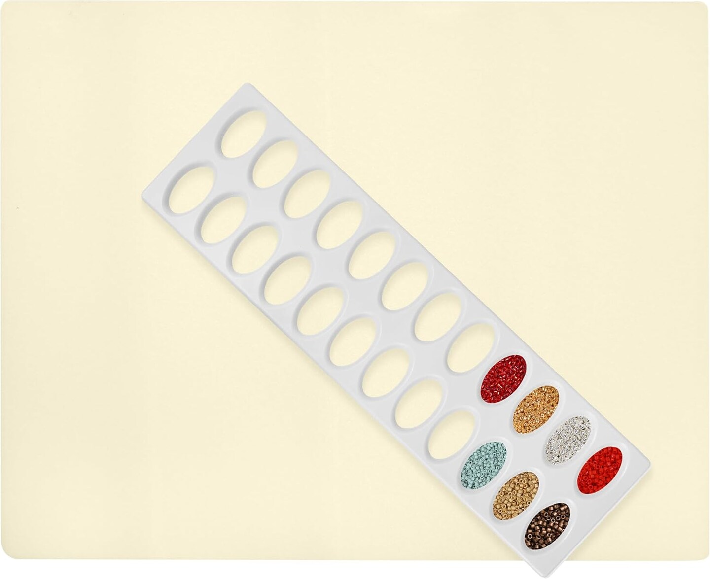 The Beadsmith Bead Mat and Sorter Set – Basic Elements – 11” x 3.13” Tray w/ 24 Holes and 11” x 14” Soft Mat, Use to Keep Seed Beads Organized, 2pc