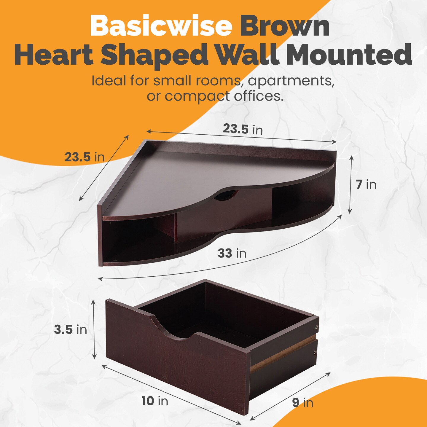 Basicwise Wall Mounted Folding Desk with Drawer and Two Shelves - Fold Down Floating Desk for Small Spaces, Writing Table, Laptop Workstation, Space Saving, Easy Assembly