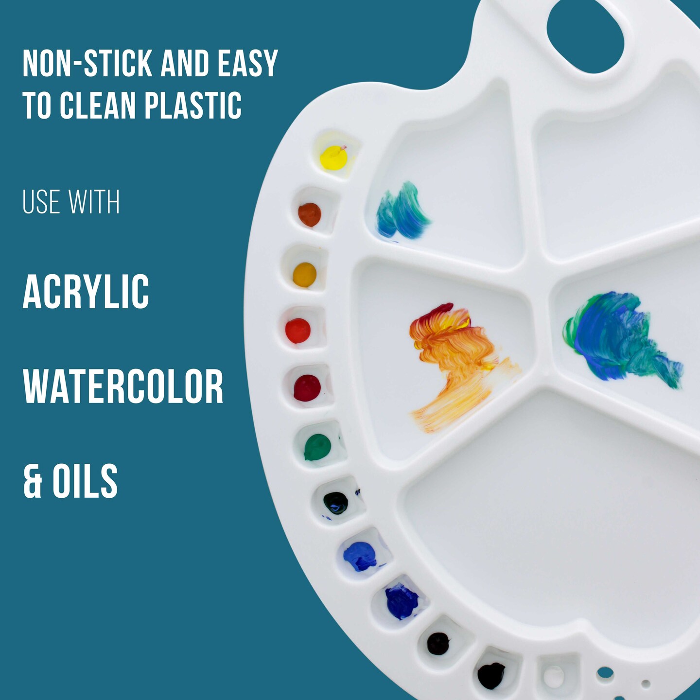 10" x 13.5" Clear Oval Acrylic Painting Palette with 17 Paint Wells (2 Pack) - Artists Transparent Plastic Mixing Paint Palette Tray - Non-Stick Surface for Acrylic and Oil Paint